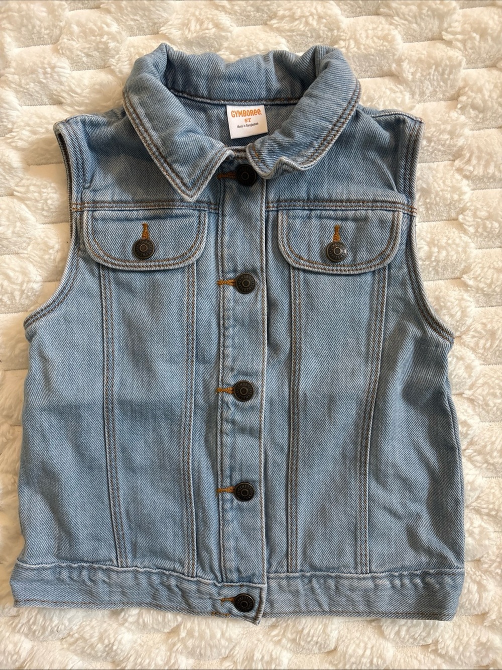 Gymboree Girls Jean Vest  Size 5T Rainbow Embroidery Button Front Collared